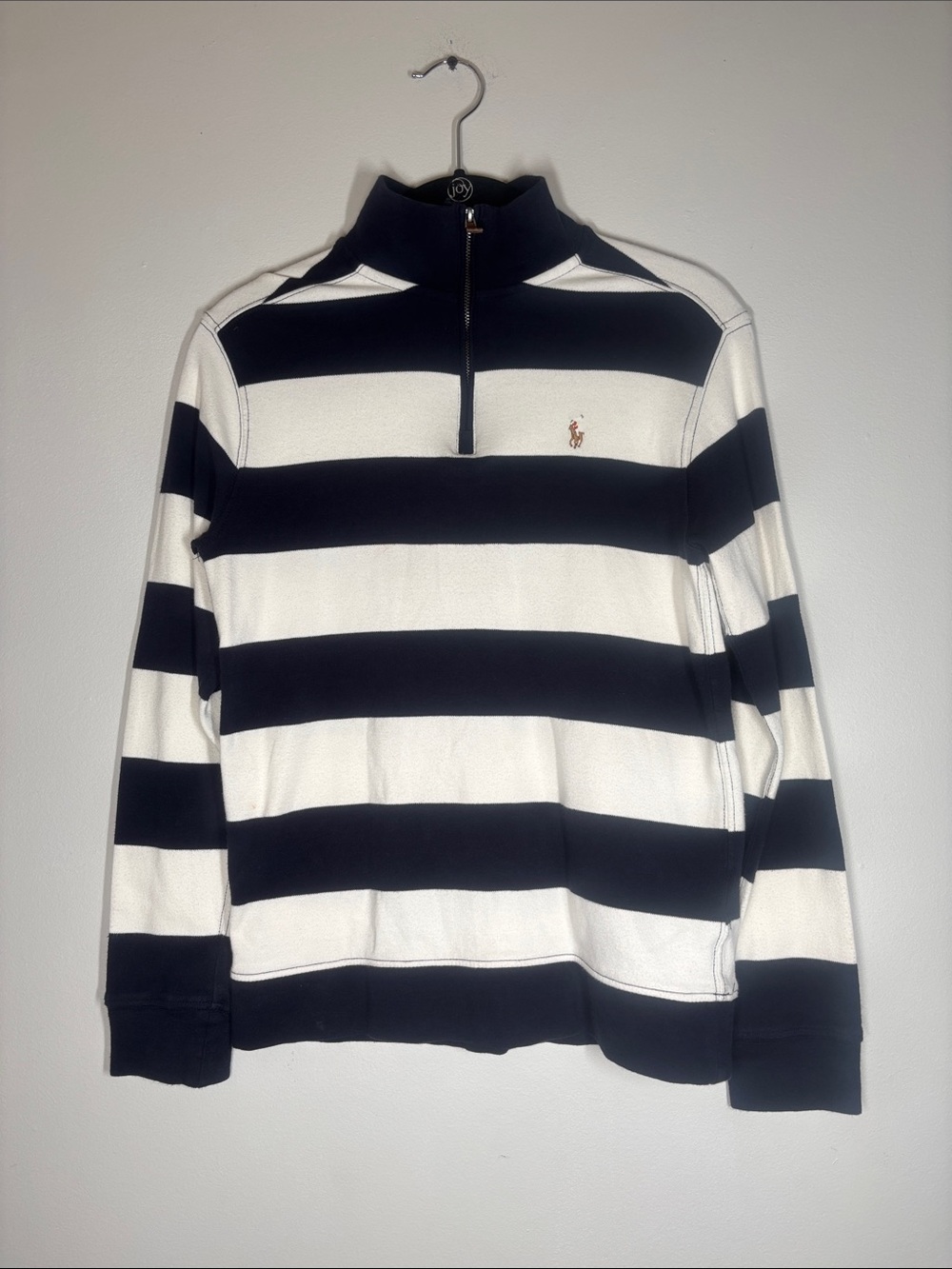 Polo by Ralph Lauren Black & White Striped Zip-Up Sweater
